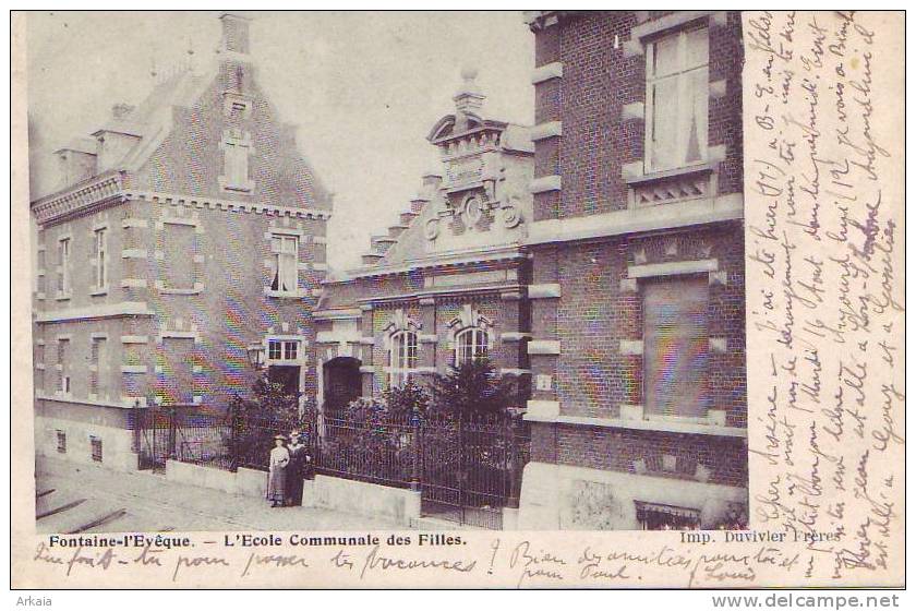 FONTAINE L'EVEQUE = L'école Communale Des Filles - Carte Animée (écrite) 1904 - Fontaine-l'Evêque