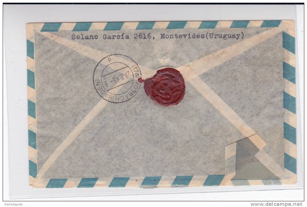 URUGUAY - 1949 - ENVELOPPE Par AVION RECOMMANDEE De MONTEVIDEO Pour LIMBACH (GERMANY US ZONE) - Uruguay