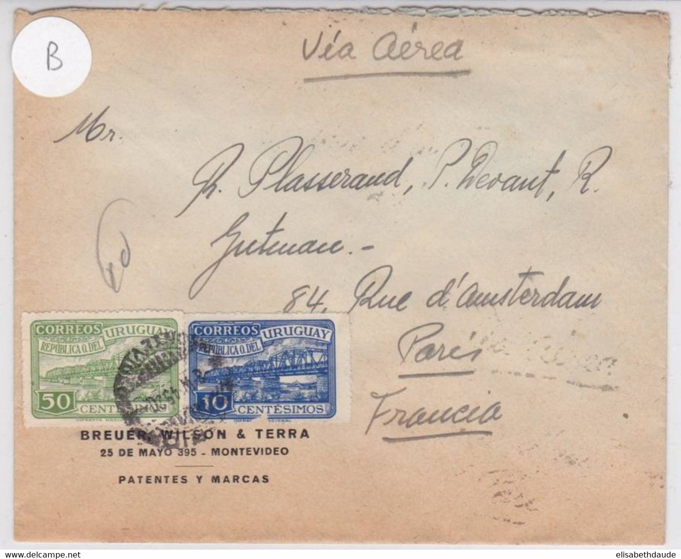 URUGUAY - 1949 - ENVELOPPE COMMERCIALE De MONTEVIDEO Pour PARIS - Uruguay