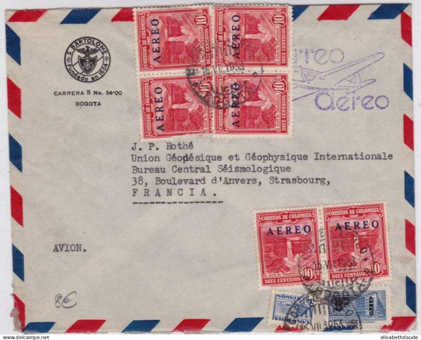 COLOMBIA - 1953 - ENVELOPPE Par AVION De BOGOTA Pour STRASBOURG - POSTE AERIENNE - Colombie