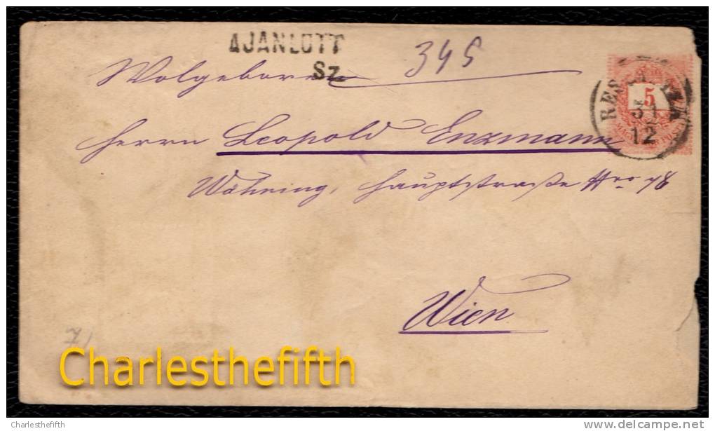 HONGRIE - LETTRE 5 Kr St Stephen´s Crown ENTIER 1876 - GRIFFE AJANLOTT (rare !! ) Vers WIEN (Wahringer Strasse. ) - Storia Postale