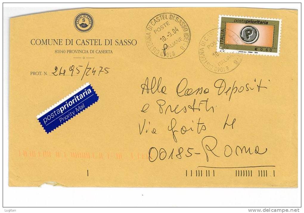 CASTEL DI SASSO  CAP 81040 PROV. CASERTA - ANNO 2004  LS - CAMPANIA -TEMATICA COMUNI D'ITALIA - STORIA POSTALE. - Macchine Per Obliterare (EMA)