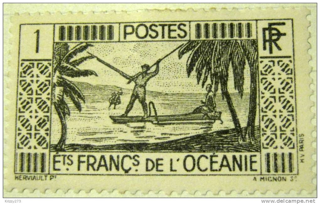 French Oceania 1934 Fishing 1f = Mint Hinged - Other & Unclassified