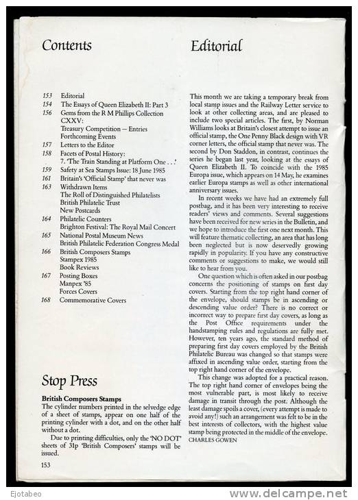 5   GRAN BRETANIA -1985-Boletín Filatélico Británico Volúmen 22 Nº9  Ver Fotos  RABAJADA  !!!!! - Sonstige & Ohne Zuordnung