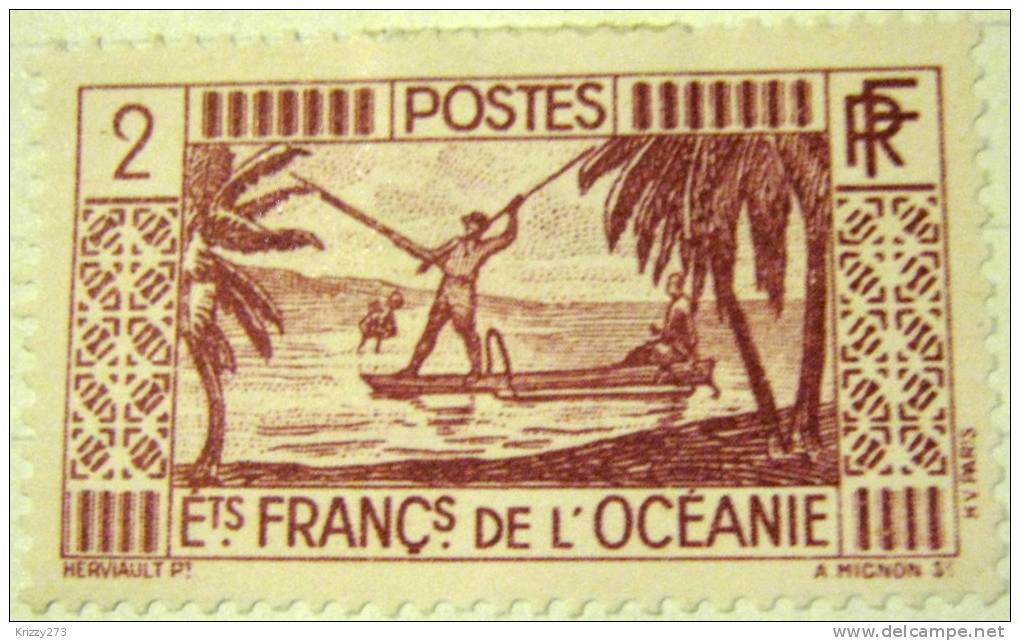 French Oceania 1934 Fishing 2f - Mint Hinged - Other & Unclassified