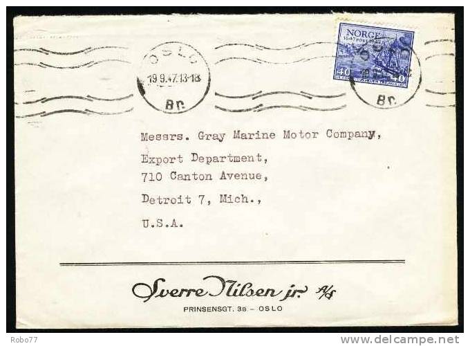 1947 Norway Cover Sent To USA. Oslo Br. 19.9.47. (G36c006) - Brieven En Documenten