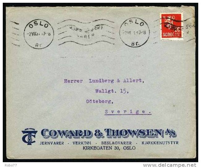 1931 Norway Cover Sent To Sweden.  Oslo 2.VII.31. (G36c012) - Briefe U. Dokumente