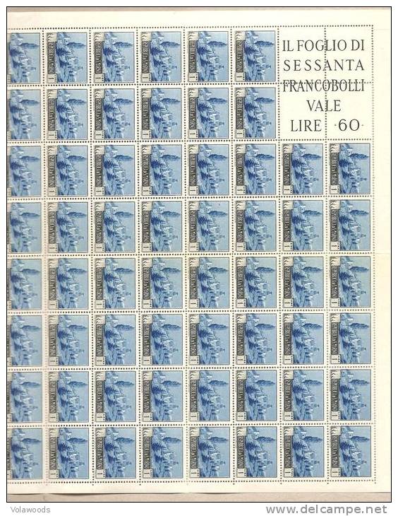 San Marino - Foglio Completo Nuovo: Paesaggi - Valore Da 1 Lira  - 60 F.bolli - 1949 - Unused Stamps