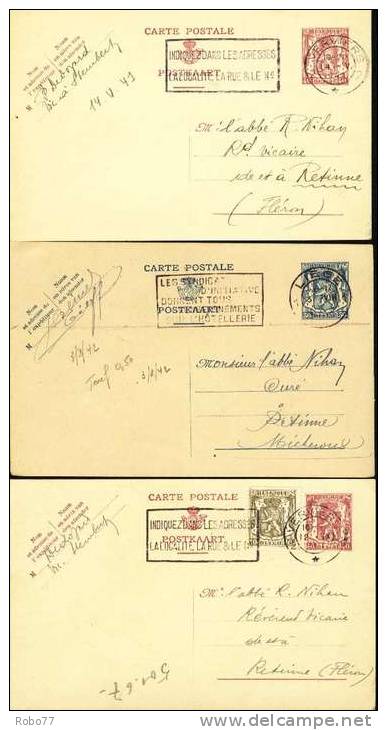 1941, 1942, 1947  Belgium Postal Cards. 3 Pieces. (G22b005) - Cartes-lettres