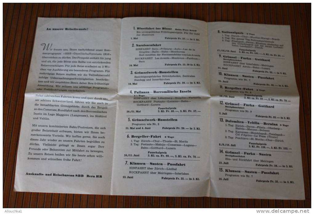 Sommer 1950 Programm Dépliant Guide Réseau Der Begleiteten Gesellschaftsreisen Gravure Train électrique Berne En Suisse - Europe