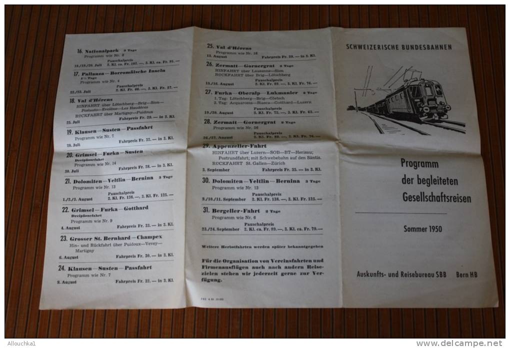 Sommer 1950 Programm Dépliant Guide Réseau Der Begleiteten Gesellschaftsreisen Gravure Train électrique Berne En Suisse - Europe