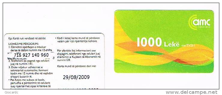 ALBANIA - AMC (GSM RECHARGE)  - 1000 LEK  EXP. 8.09  - USATA  -  RIF. 1472 - Albania