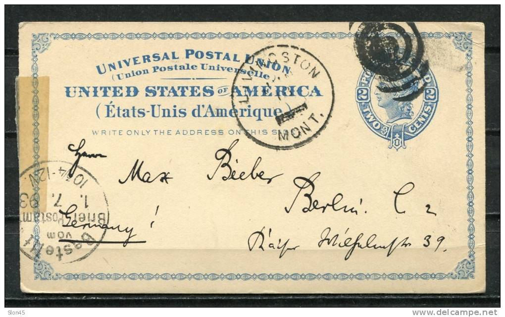USA 1893 Livingston Duplex PMK On PSC To Germany, Montana - ...-1900