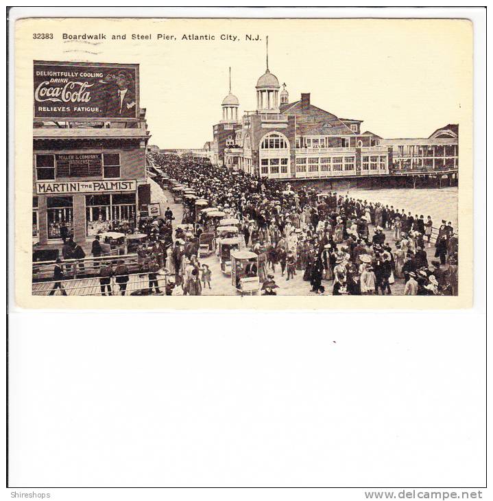 Boardwalk And Steel Pier Atlantic City New Jersey Coca Cola Billboard 1910 - Atlantic City