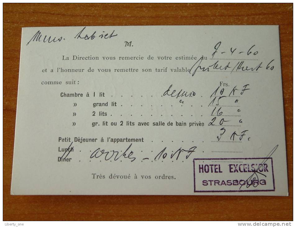 Grand Hôtel Excelsior Strasbourg - Anno 1960 ! - Cartes De Visite