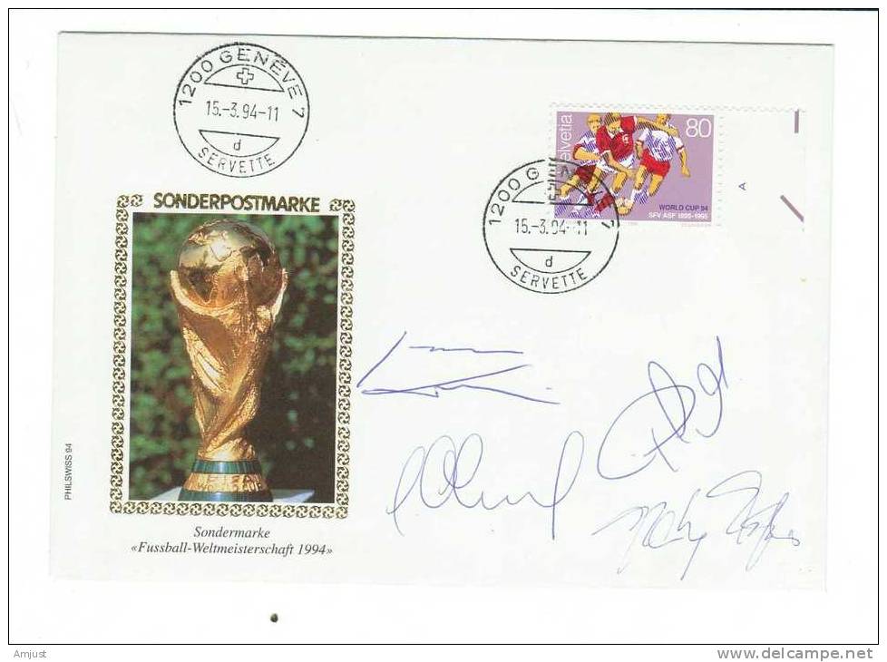 Coupe Du MOnde 1994 Aux Etats-Unis, Lettres Avec 4 Signatures De Joueurs Suisses - 1994 – USA