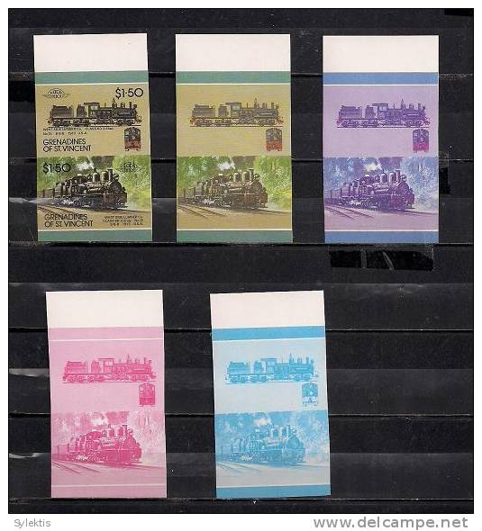 GRANADINES OF ST. VINCENT TRAINS LOCOMOTIVES PROOF SET MNH $1.50 - St.Vincent & Grenadines