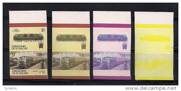 GRANADINES OF ST. VINCENT TRAINS LOCOMOTIVES PROOF SET MNH $1 - St.Vincent & Grenadines