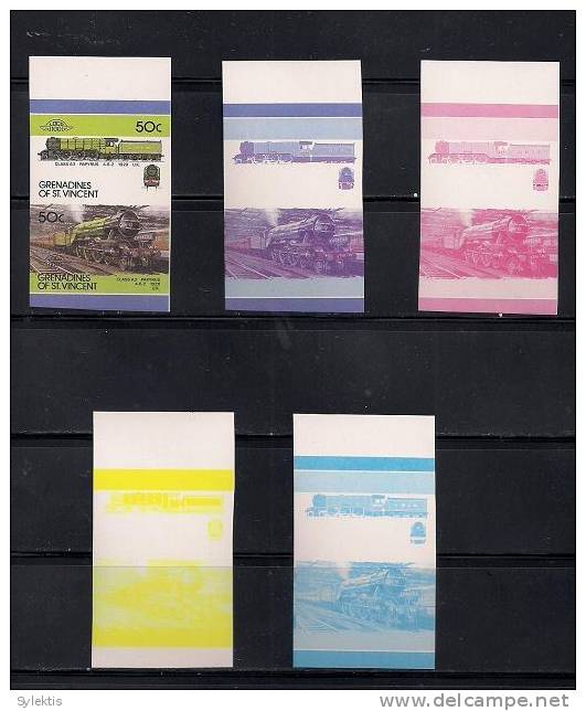 GRANADINES OF ST. VINCENT TRAINS LOCOMOTIVES PROOF SET MNH 50c - St.-Vincent En De Grenadines