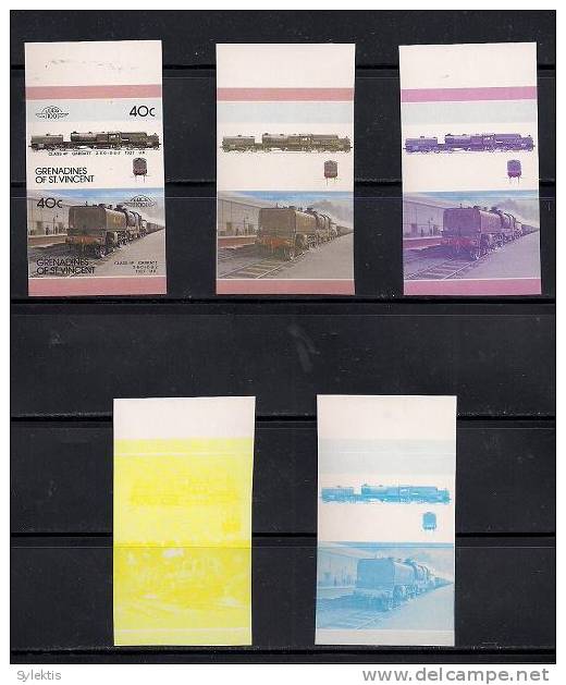 GRANADINES OF ST. VINCENT TRAINS LOCOMOTIVES PROOF SET MNH 40c - St.Vincent & Grenadines