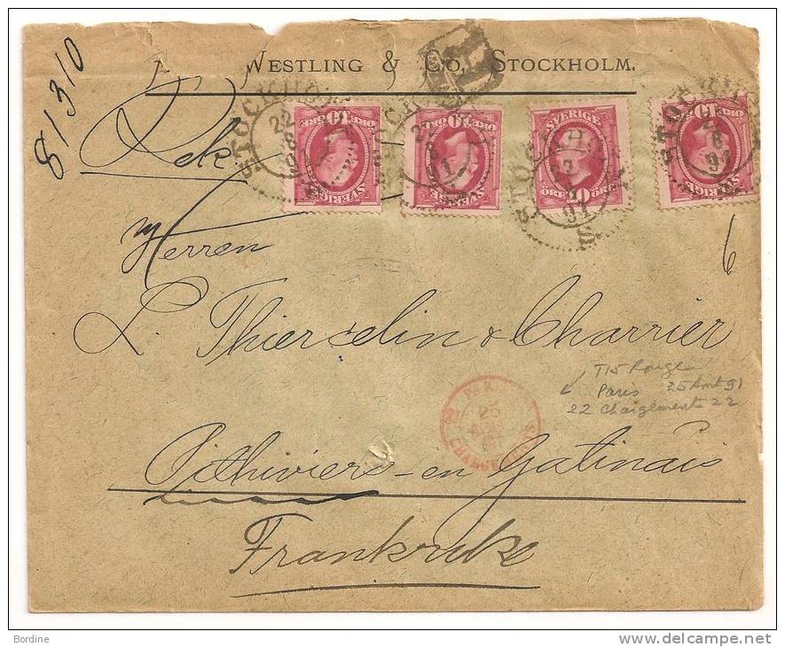 Lettre - SUEDE - STOCKHOLM - RECOMMANDEE Càd S/TP10 Ore Rougex4 - 1891 - Cartas & Documentos