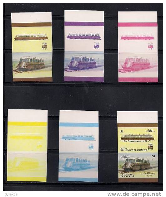 GRANADINES OF ST. VINCENT BEQUIA TRAINS LOCOMOTIVES PROOF SET MNH $1 - St.-Vincent En De Grenadines