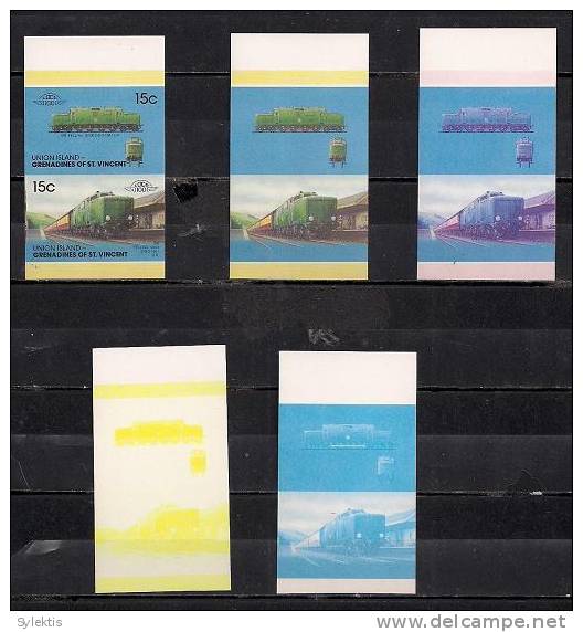 GRANADINES OF ST. VINCENT UNION ISLAND TRAINS LOCOMOTIVES PROOF SET MNH 15c - St.Vincent & Grenadines