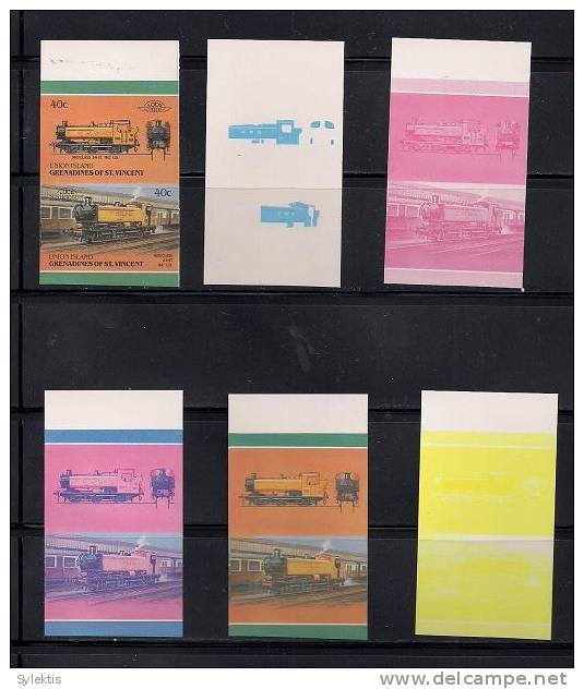 GRANADINES OF ST. VINCENT UNION ISLAND TRAINS LOCOMOTIVES PROOF SET MNH 40c - St.Vincent & Grenadines