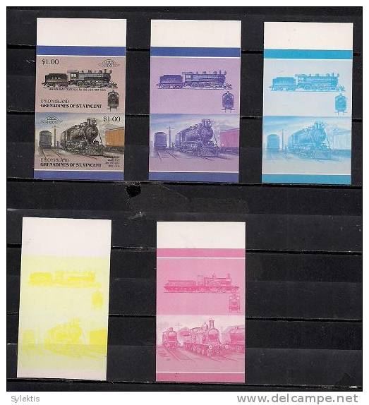 GRANADINES OF ST. VINCENT UNION ISLAND TRAINS LOCOMOTIVES PROOF SET MNH $1 - St.-Vincent En De Grenadines