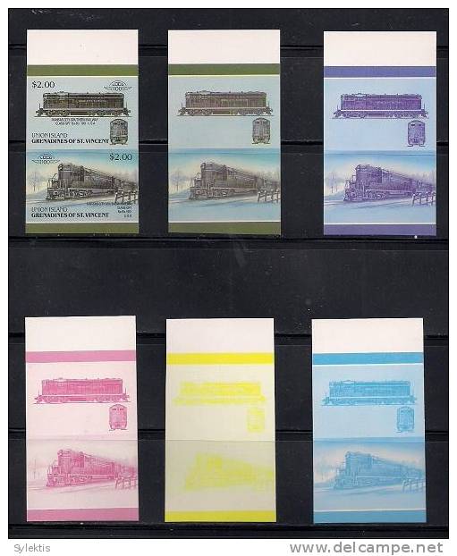 GRANADINES OF ST. VINCENT UNION ISLAND TRAINS LOCOMOTIVES PROOF SET MNH $2 - St.Vincent & Grenadines