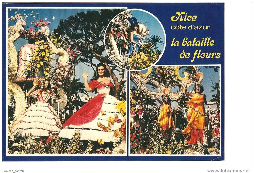 CP, 06, Nice, Carnaval, La Bataille De Fleurs, 3 Vues, 1983, Voyagée - Carnaval
