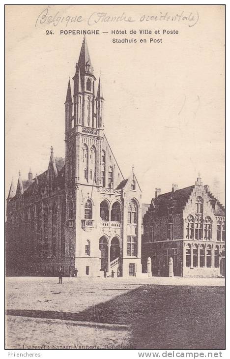 CPA - (Belgique) Poperinghe - Hotel De Ville Et Poste (1916) - Poperinge