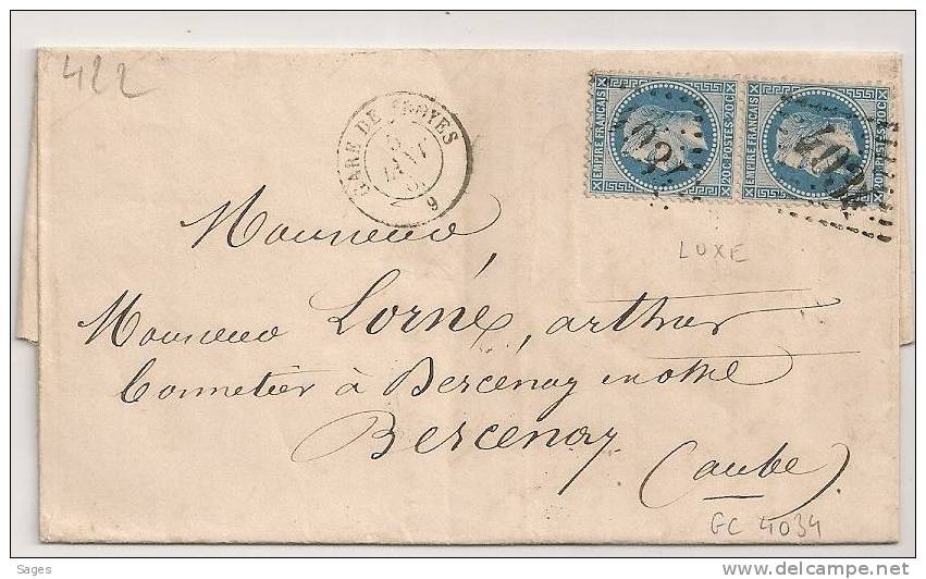 GC 4034 GARE DE TROYES Aube Pour Bercenay. TIMBRES LUXES. - 1849-1876: Période Classique