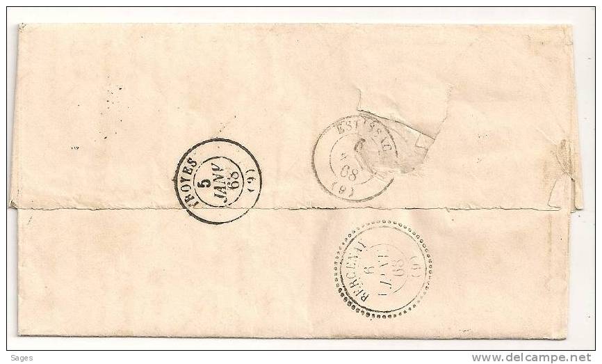 GC 4034 GARE DE TROYES Aube Pour Bercenay. TIMBRES LUXES. - 1849-1876: Période Classique