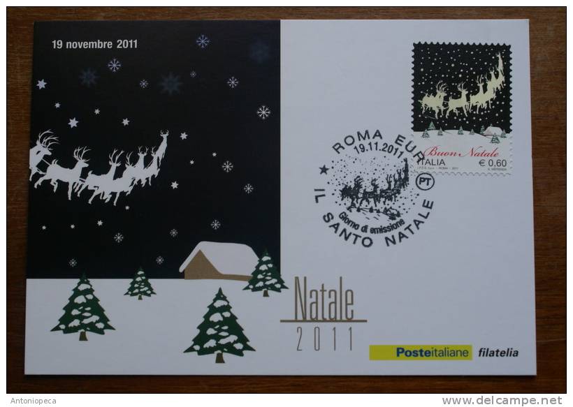 ITALY 2011 - TWO  PHILATELIC OFFICIAL POSTCARDS "CHRISTMAS 2011" FDC OBLITARATION - Maximum Cards