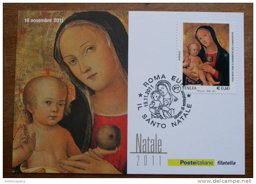 ITALY 2011 - TWO  PHILATELIC OFFICIAL POSTCARDS "CHRISTMAS 2011" FDC OBLITARATION - Cartoline Maximum