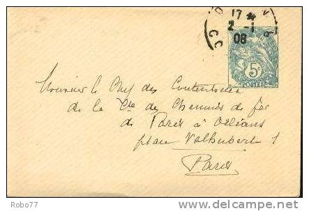 1908 France Cover. (G03b006) - Enveloppes Types Et TSC (avant 1995)