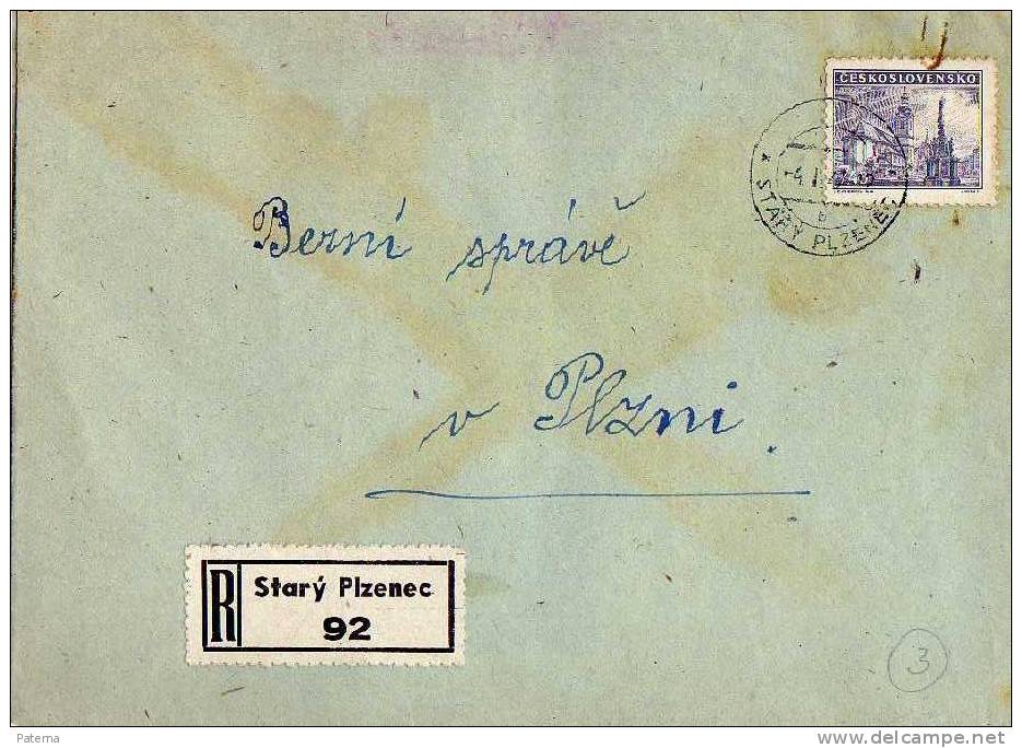 Carta, Certificada,  Stary Plzenec 1947, Checoslovaquia, Cover - Cartas & Documentos