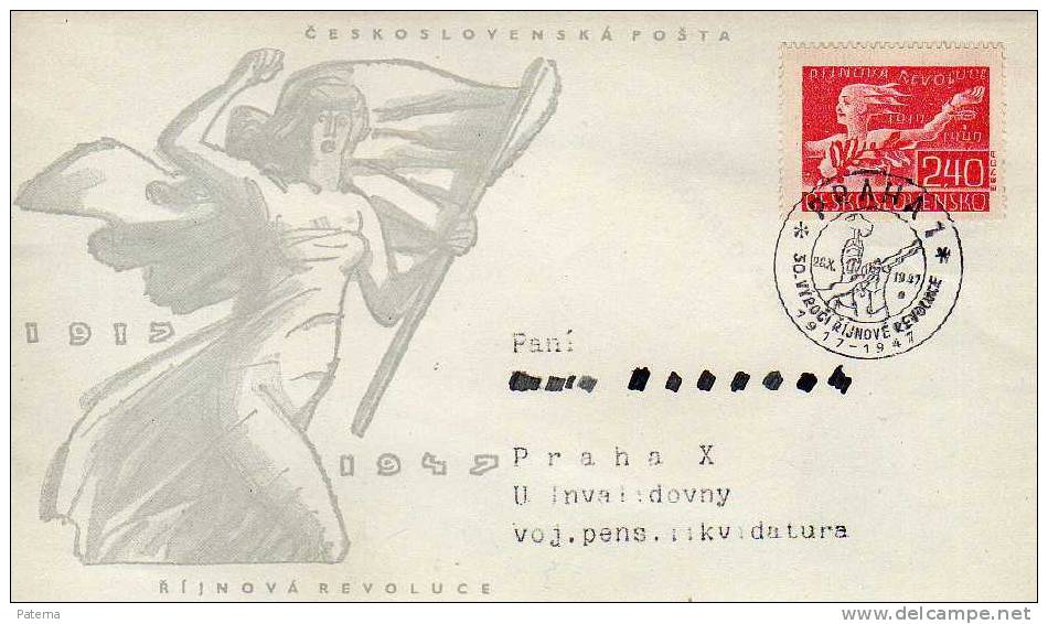 FDC , Praha 1947, 30 Aniversario Revolución  , Checoslovaquia, - FDC