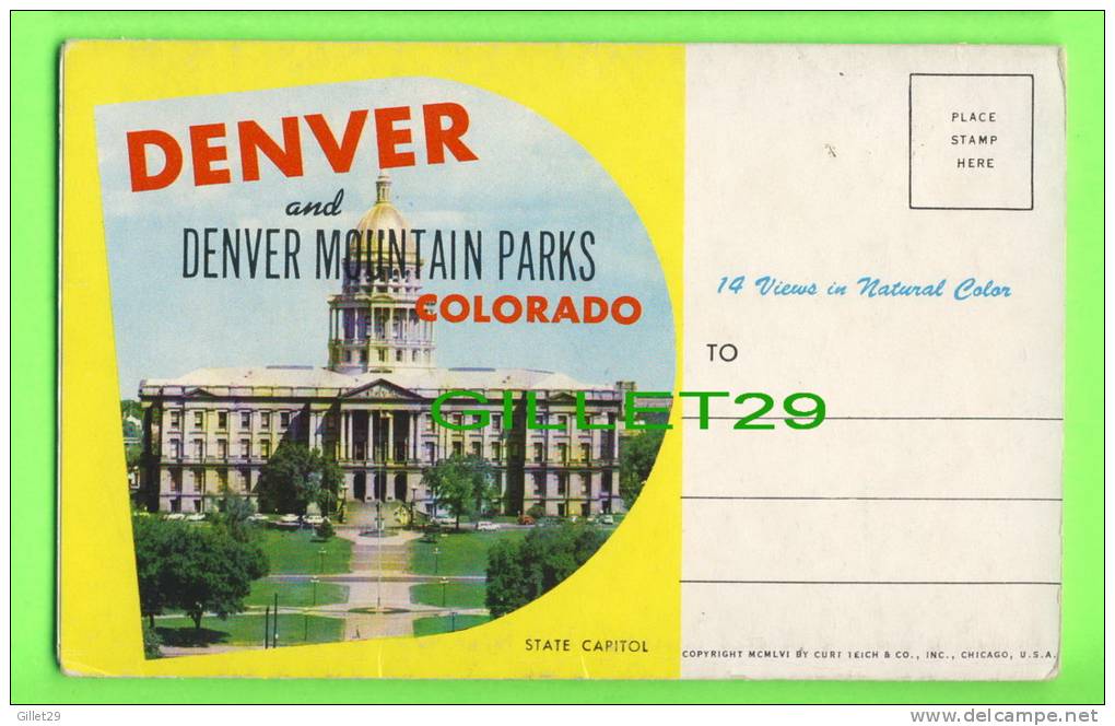 DENVER, CO - CARNET SOUVENIR FOLDER, DENVER MOUNTAINS PARKS - 14 VIEWS - CURT TEICH & CO - - Denver