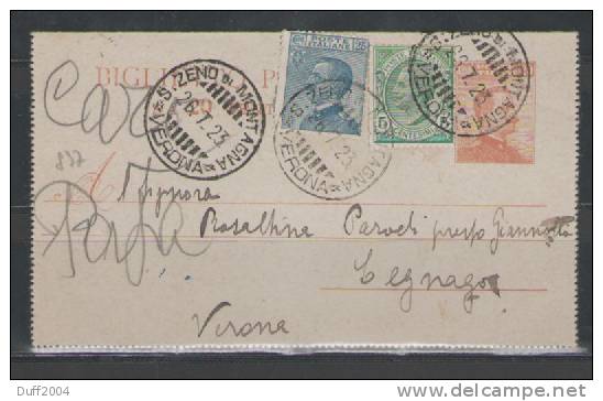 ITALIA REGNO - INTERI POSTALE - DA S.ZENO IN MONTAGNA A LEGNAGO - 26.7.1923. - Entiers Postaux