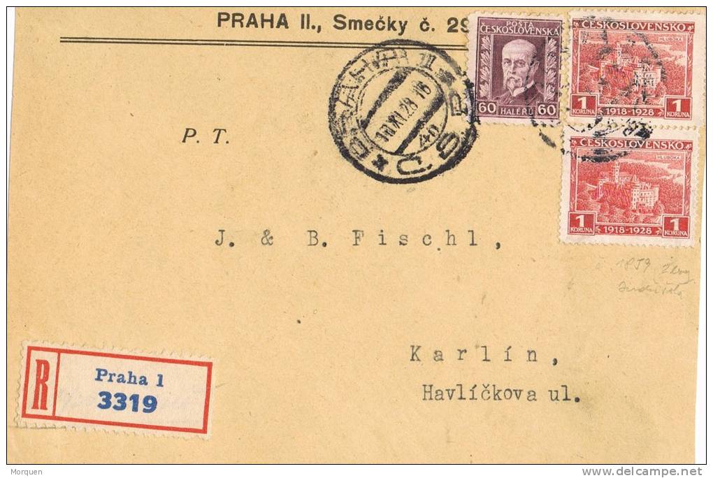 Frontal Certificada PRAHA (Checoslovaquia) 1928 - Covers & Documents