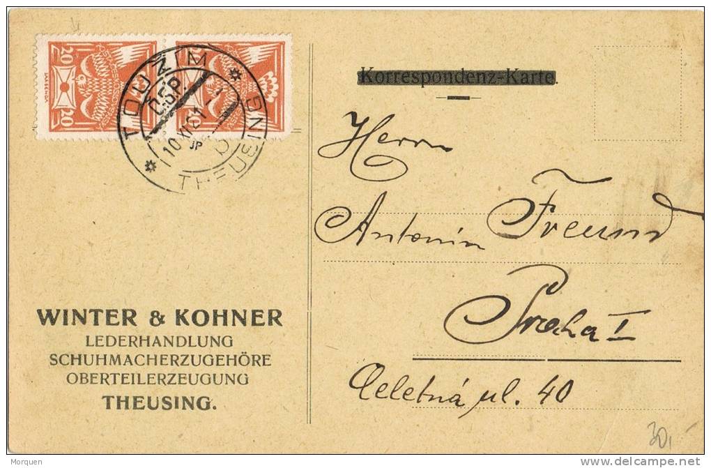 Tarjeta Privada TOUZIM (Checoslovaquia) 1921. Theusing - Covers & Documents