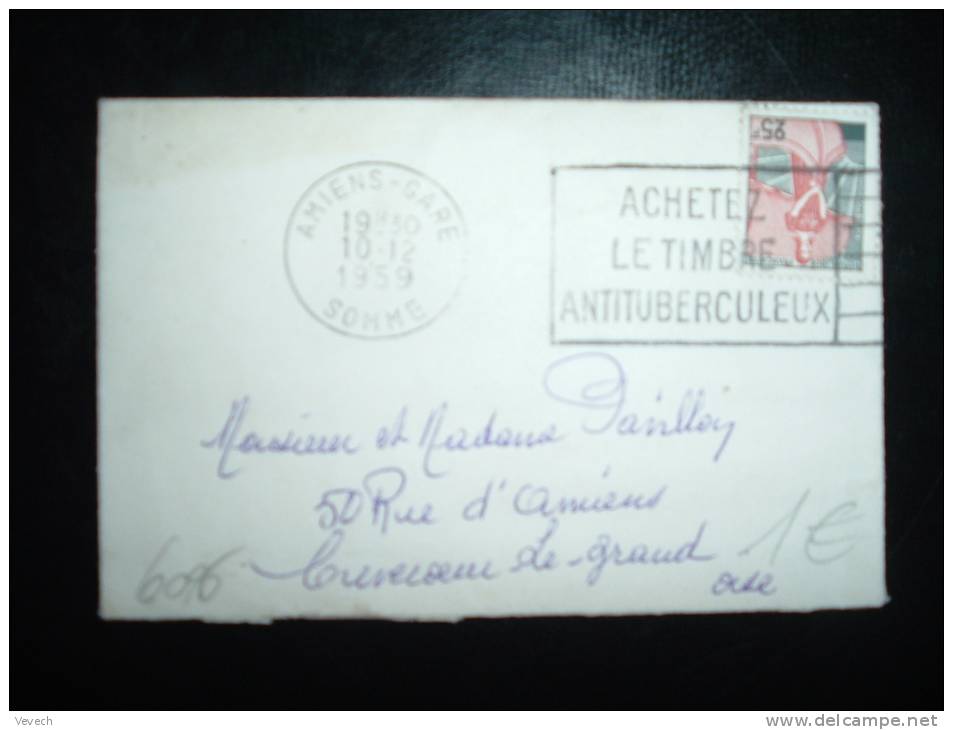 LETTRE MIGNONNETTE TYPE MARIANNE A LA NEF 25 F OBL. MECANIQUE 10-12-1959 AMIENS GARE (80 SOMME) - Railway Post