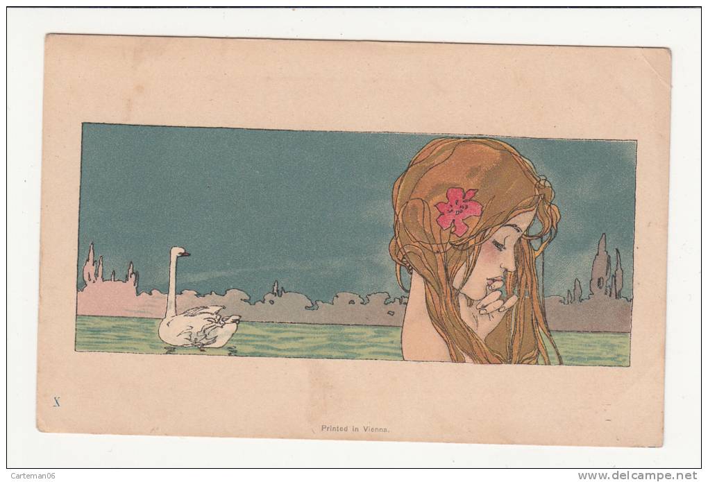 Illustrateur - Raphael Kirchner - Femme Et Cygne - Kirchner, Raphael