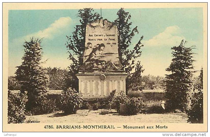 Vaucluse - Ref A41- Sarrians Montmirail - Monument Aux Morts De La Guerre 1914-18- Carte Bon Etat - - Sarrians