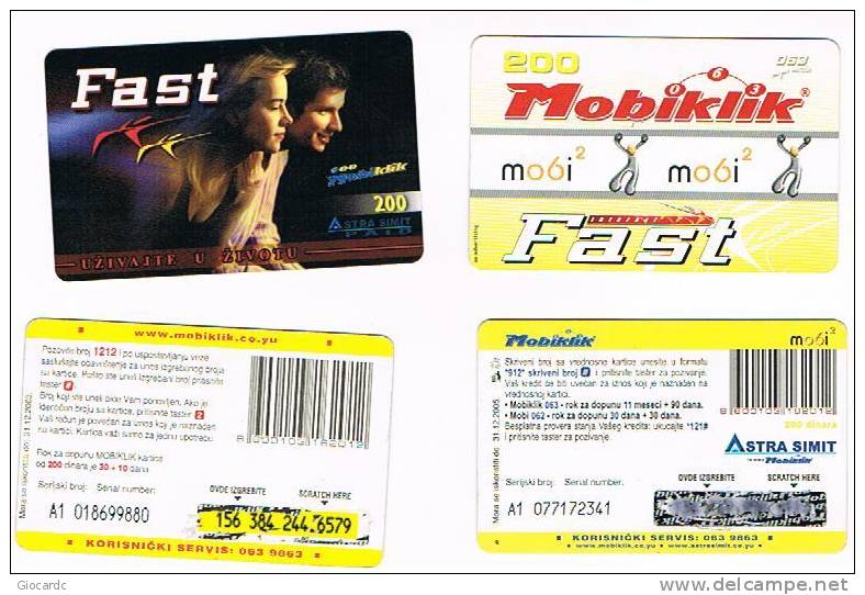 SERBIA - MOBIKLIK 063  (GSM RECHARGE ) -  LOT OF 2 DIFFERENT     -  USED °  -  RIF. 2984 - Other - Europe