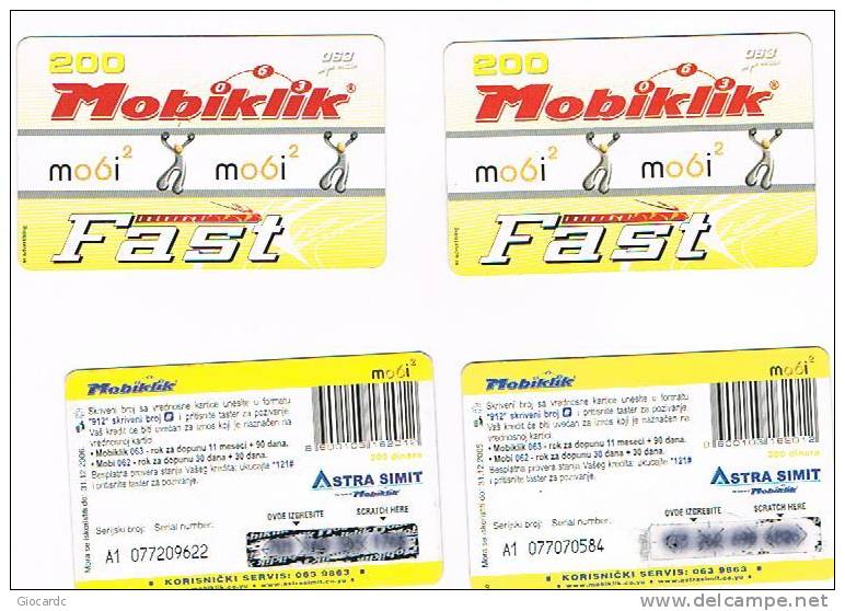 SERBIA - MOBIKLIK 063  (GSM RECHARGE ) -  LOT OF 2 WITH DIFFERENT EXPIRY    -  USED ° - Sonstige – Europa