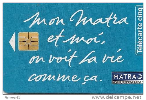 CARTE-PRIVEE-5U-GN-02-S03-06/93-MATRA COMMUNICATION- UTILISE-TBE- - 5 Unités