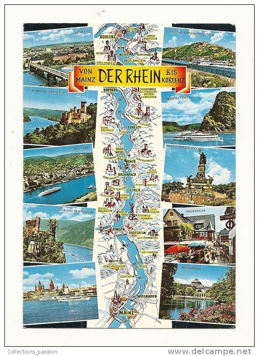 Cp, Carte Géographique, Von Mainz Der Rhein Bis Koblenz, écrite - Landkarten